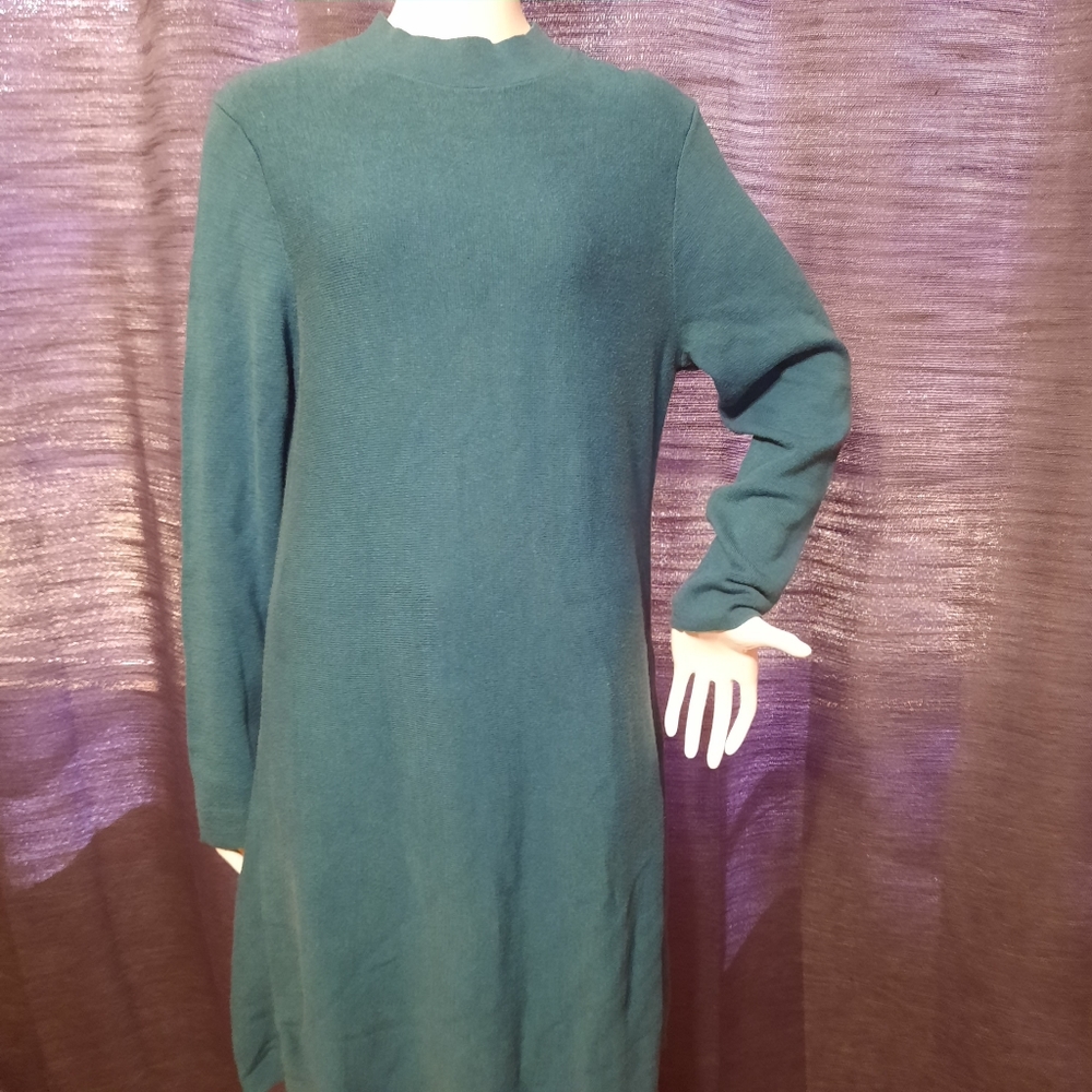 J. Jill Knit Mock Neck Teal Long Sleeve Sweater Dress